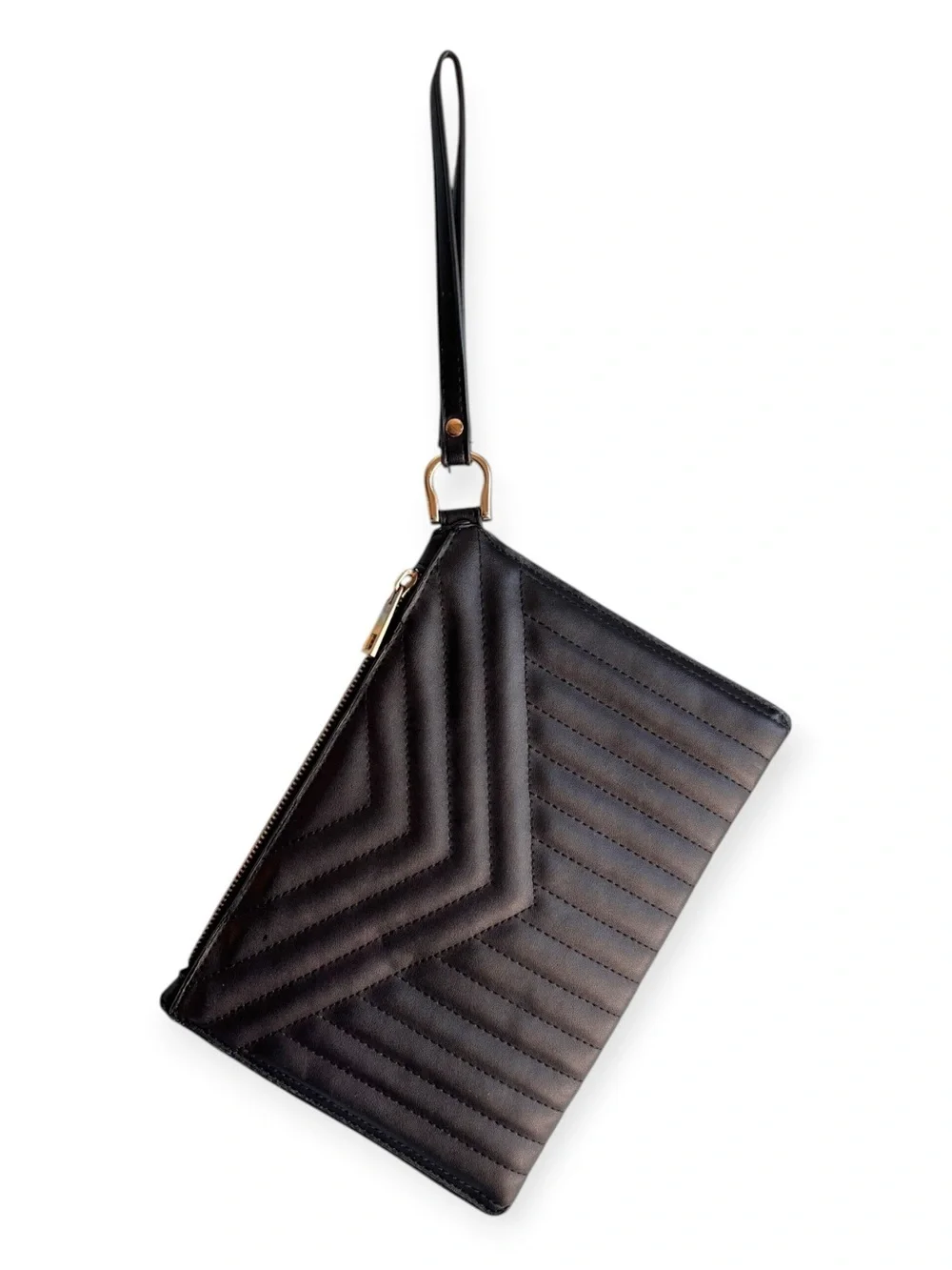 A New Day Black Chevron Quilted Faux Leather Wristlet Clutch